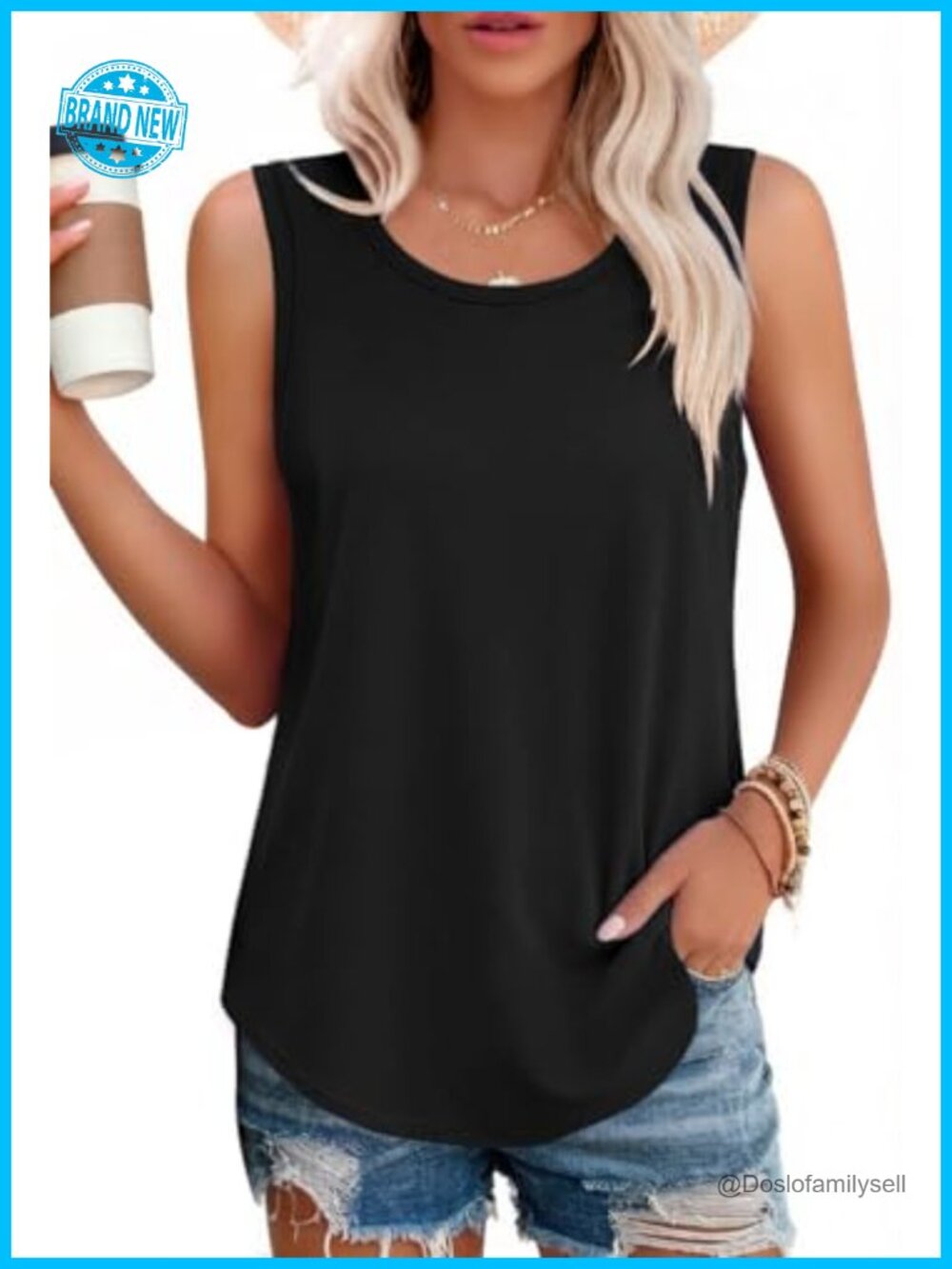 Summer Sleeveless Loose Fit Casual Basic Tunic Tank Top Womens